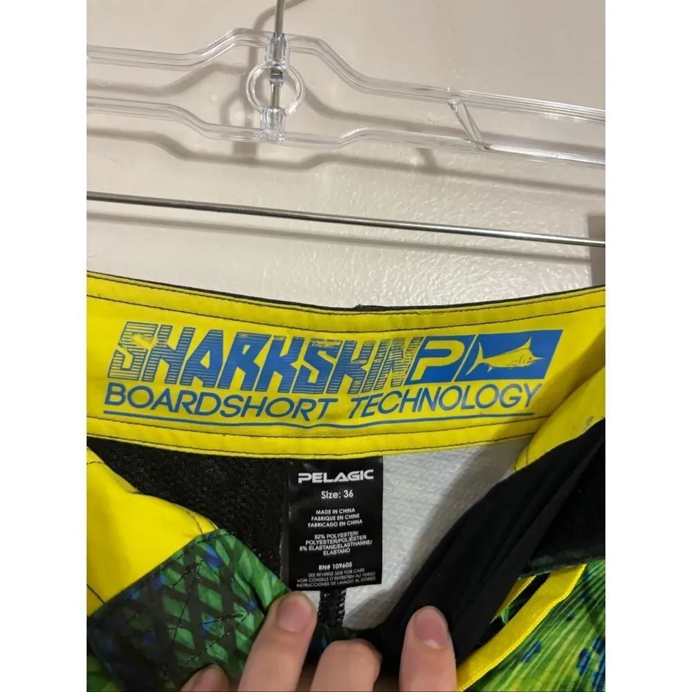 Pelagic Sharkskin Psycho Dorado Green Swimming Fishing Board Shorts Men's 36